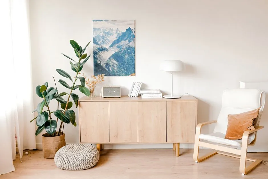 Feng shui rules - balanced room layout with harmonious furniture arrangement and natural light demonstrating qi flow and five elements harmony